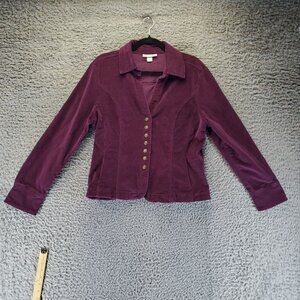 Dressbarn Jacket Womens Large Purple Corduroy Button-Down Long Sleeve